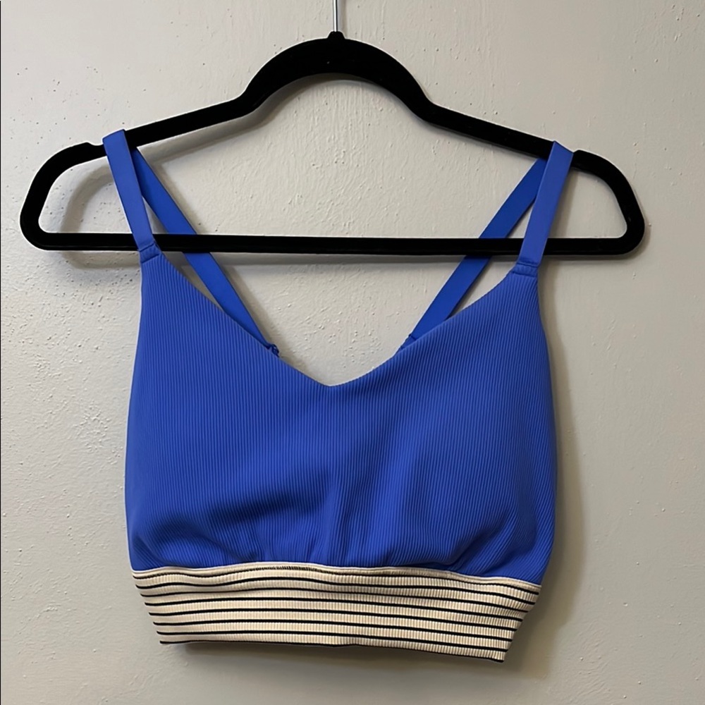 Aerie Blue and White Sports Bra with Striped Band